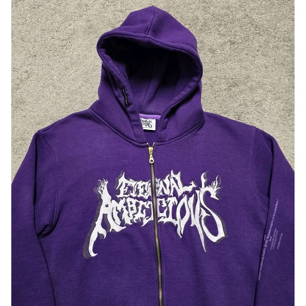 VTG Grunge Eternal Ambitions Jesus Hoodie Full Zip Purple Men L Affliction Style